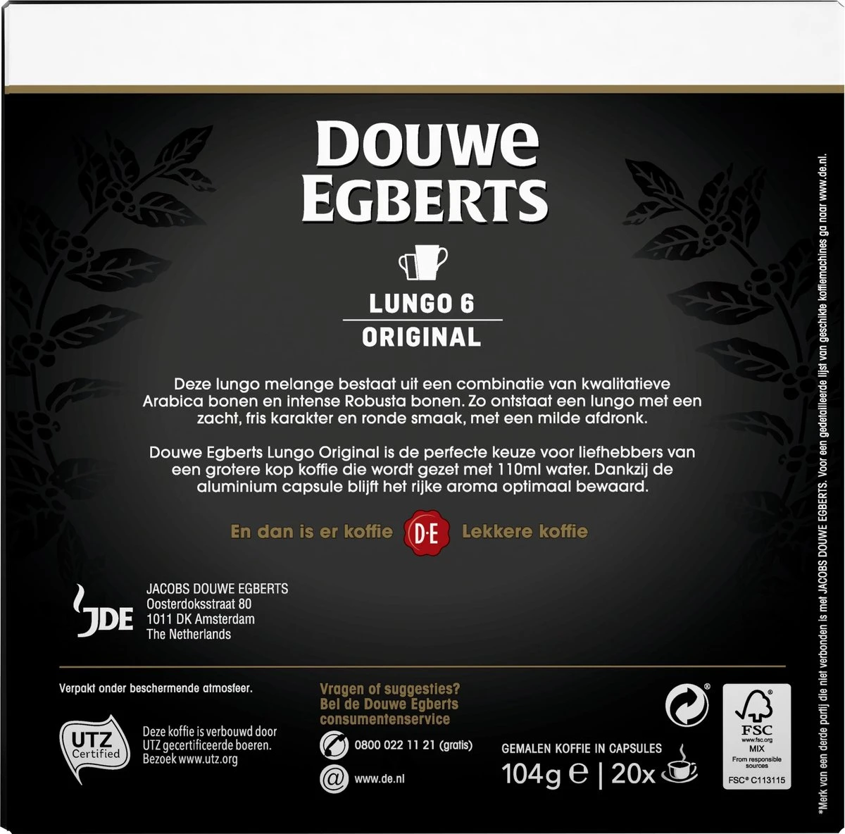 Douwe Egberts Lungo Original Koffiecups - Intensiteit 6/12 - 10 X 20 Capsules - Afbeelding 3