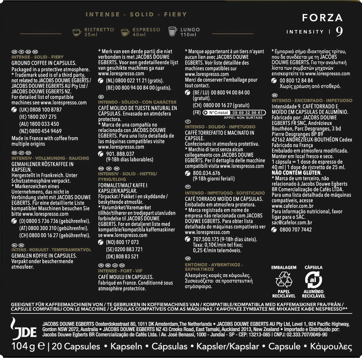 L'OR Espresso Forza Koffiecups - Intensiteit 9/12 - 10 X 20 Capsules - Afbeelding 3