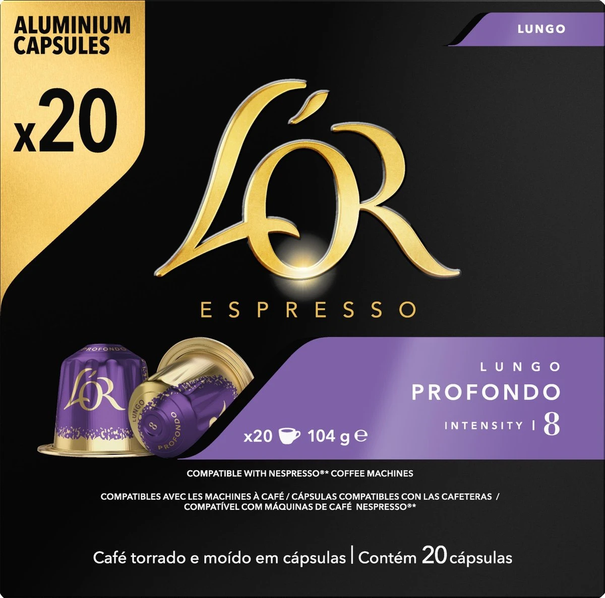 L'OR Lungo Profondo Koffiecups - Intensiteit 8/12 - 10 X 20 Capsules - Afbeelding 2
