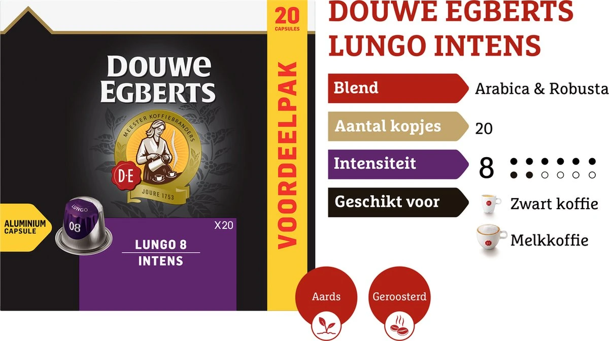 Douwe Egberts Lungo Intens Koffiecups - Intensiteit 8/12 - 10 X 20 Capsules - Afbeelding 4