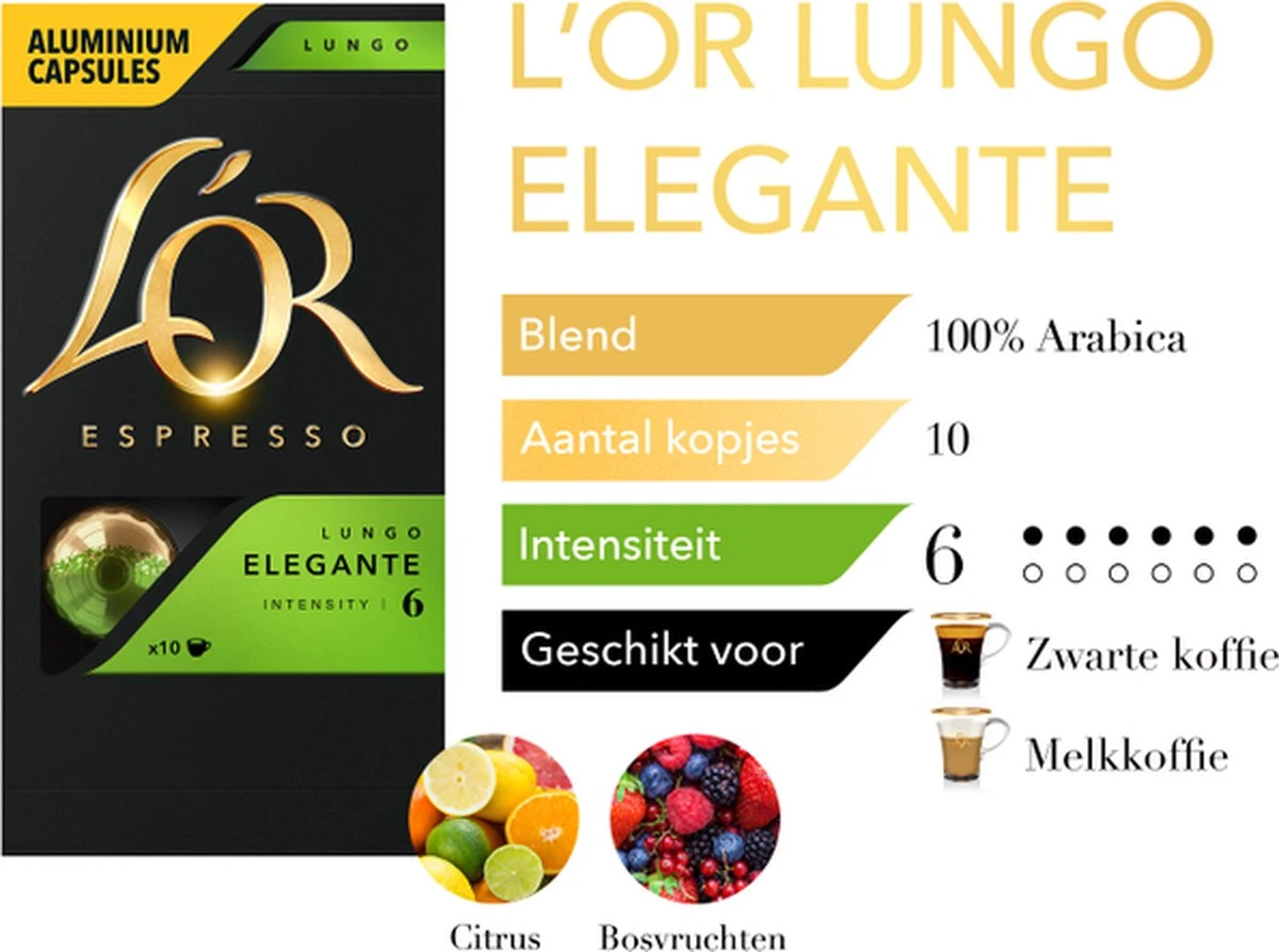 L'OR Lungo Elegante Koffiecups - Intensiteit 6/12 - 10 X 10 Capsules - Afbeelding 6