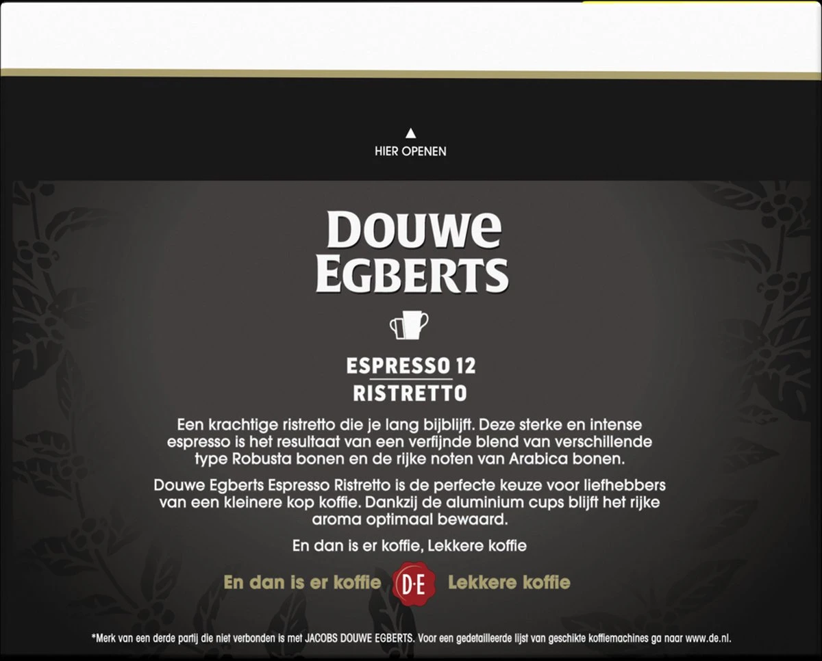 Douwe Egberts Espresso Ristretto Koffiecups (12) - 5 X 40 Koffiecups - Afbeelding 2