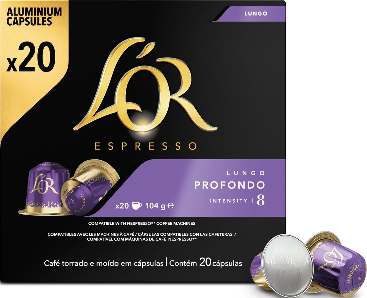 L'OR Lungo Profondo Koffiecups - Intensiteit 8/12 - 10 X 20 Capsules - Afbeelding 4