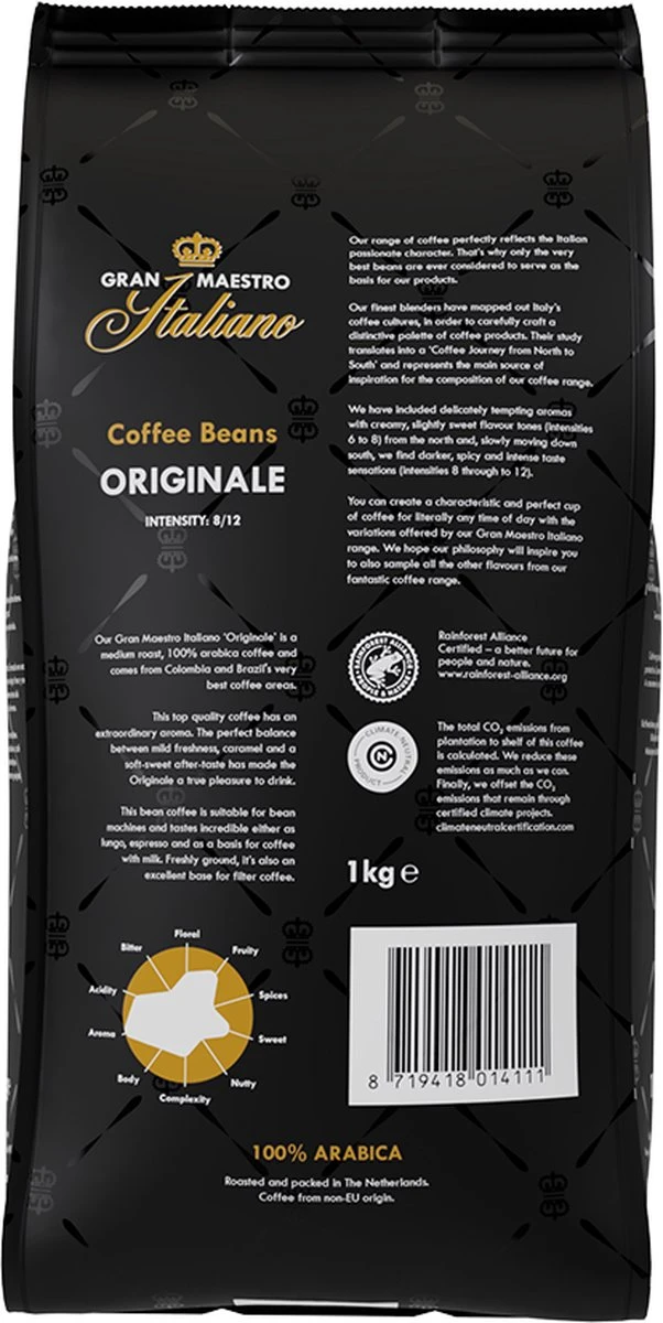 Gran Maestro Italiano - Orginale - Koffiebonen - Bonen Voor Espresso En Lungo - Arabica – 4 X 1kg - Afbeelding 2