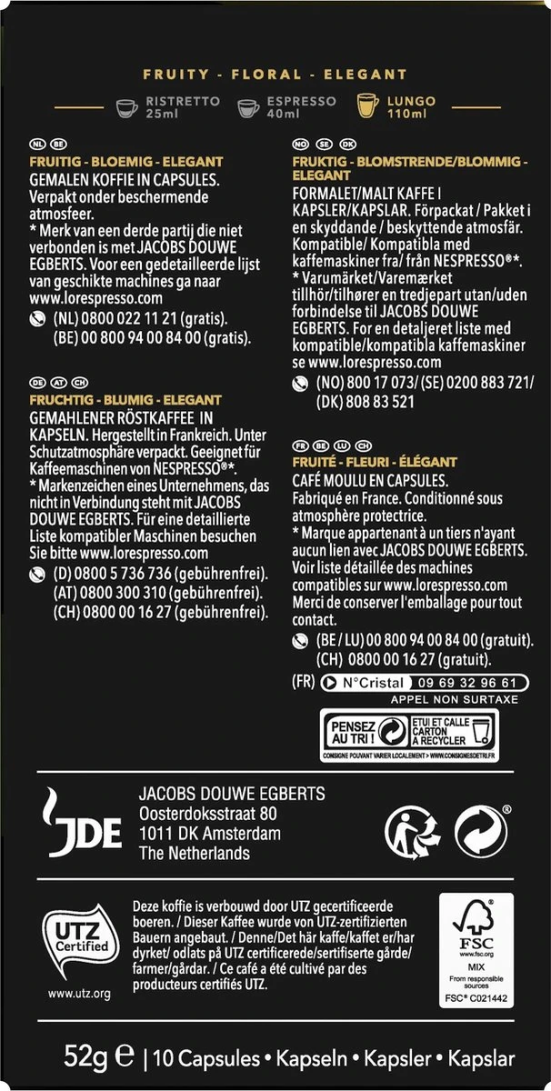 L'OR Lungo Elegante Koffiecups - Intensiteit 6/12 - 10 X 10 Capsules - Afbeelding 2