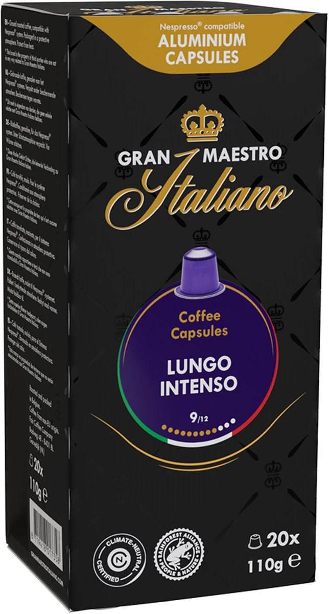 Gran Maestro Italiano - Lungo Intenso - Koffiecups - Nespresso Compatibel Capsules - Krachtige Smaak - 6 X 20 Cups - Afbeelding 2