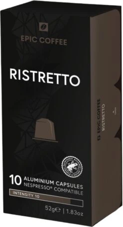 100 Capsules Epic Coffee - Ristretto - Nespresso® Compatible Aluminium Capsules - RFA Keurmerk - Doos 100 Stuks