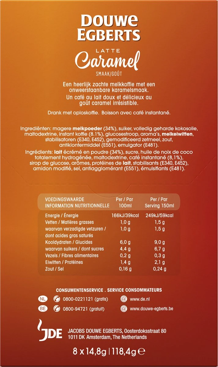 Douwe Egberts Verwenkoffie Latte Caramel Oploskoffie - 5 X 8 Zakjes - Afbeelding 3