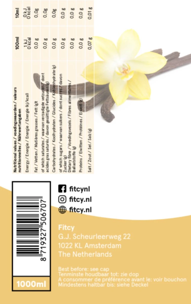 Fitcy | Koffiesiroop | Vanille | Barista Syrup | Zero | Vegan | Vetvrij | Suikervrij | Keto-vriendelijk | Koffie | Siroop | MET DOSEERPOMP | 1L - Afbeelding 2