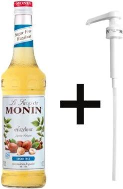 Monin Hazelnoot Suikervrij 70cl Koffiesiroop Met Doseer Pompje