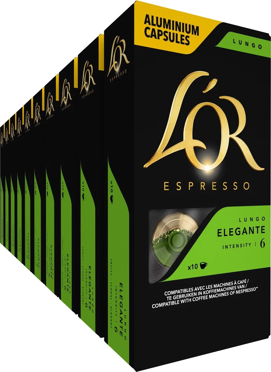 L'OR Lungo Elegante Koffiecups - Intensiteit 6/12 - 10 X 10 Capsules